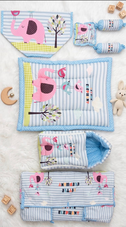 7-Piece Premium Baby Bedding & Sleeping Set | Soft Cotton Newborn Nursery Combo | Lion Print (Pink)