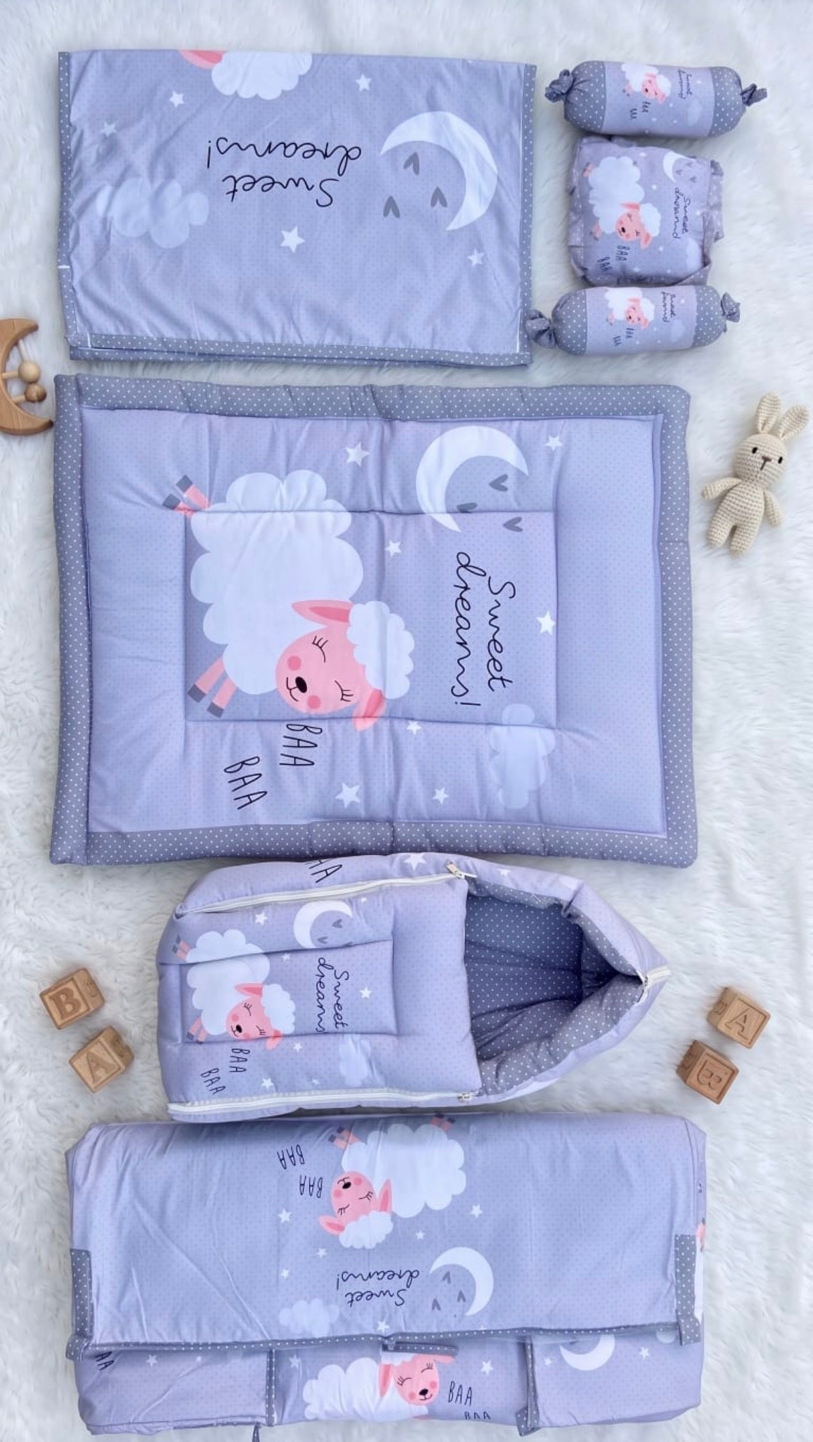 7-Piece Premium Baby Bedding & Sleeping Set | Soft Cotton Newborn Nursery Combo | Lion Print (Pink)