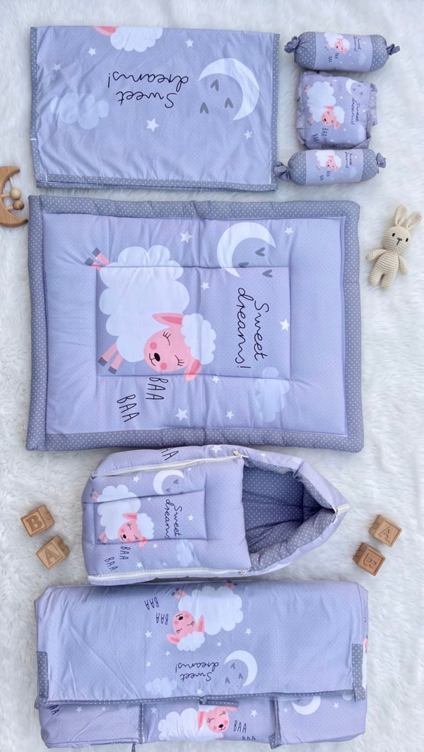 7-Piece Premium Baby Bedding & Sleeping Set | Soft Cotton Newborn Nursery Combo | Lion Print (Pink)
