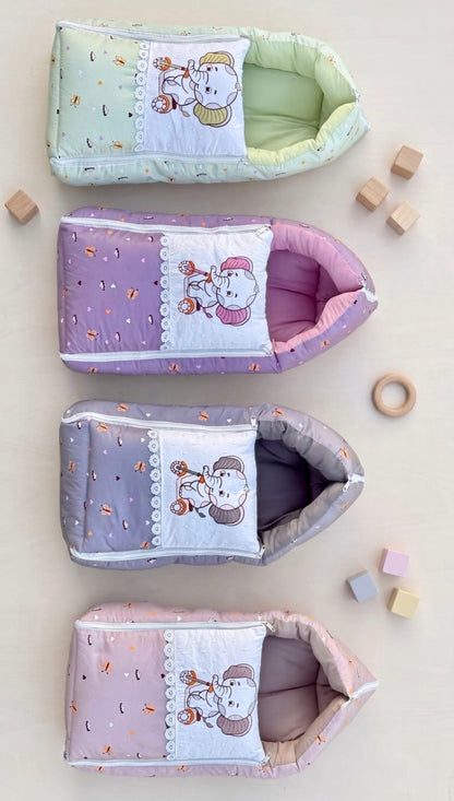 Premium Baby Sleeping Bag with Hood | Soft Cotton Newborn Carry Nest | Car Embroidery Design